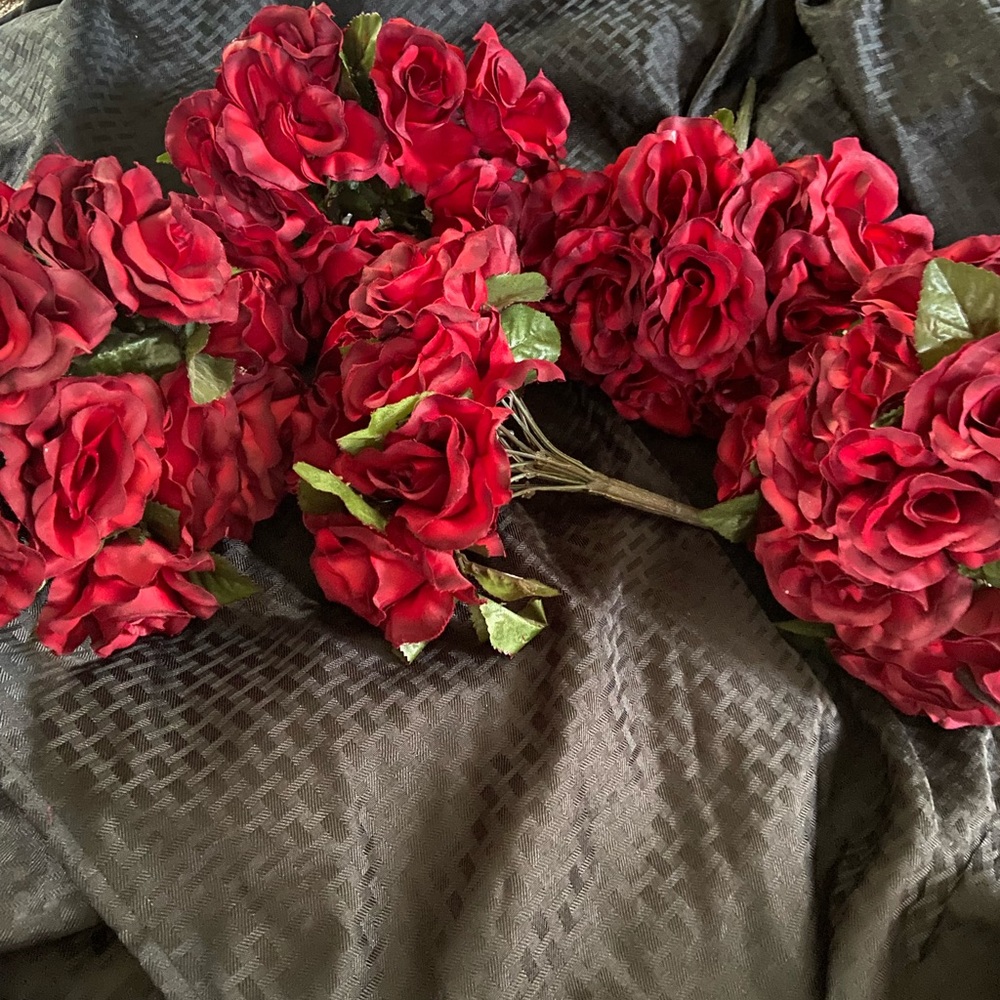 Six Faux Red Rose Bouquets realistic. Perfect for crafting.